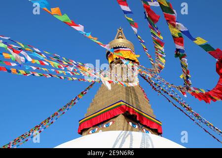 Boudhanath Stupa Symbol von Kathmandu - Nepal - UNESCO Welt Kulturdenkmal Stockfoto