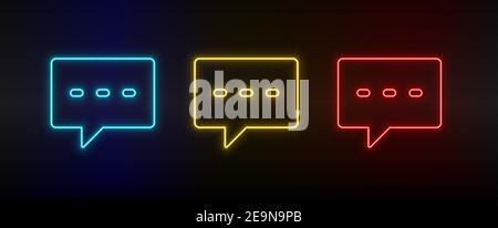 Neon Symbol Set Chat, Chat Blase. Set von roten, blauen, gelben Neon-Vektor-Symbol Stock Vektor
