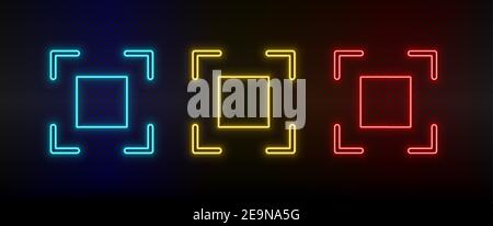 Neon-Symbol Fadenkreuz, Fokus. Set von roten, blauen, gelben Neon-Vektor-Symbol Stock Vektor
