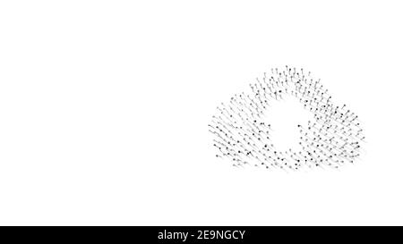 3D Darstellung von Nägeln in Form eines Wolkensymbols Upload mit Pfeil nach unten mit Schatten auf weißem Hintergrund isoliert Stockfoto