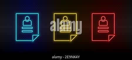 Neon Icon Set Lehrplan. Set von roten, blauen, gelben Neon-Vektor-Symbol Stock Vektor