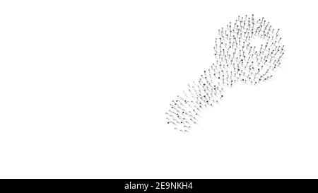3D Rendering von Nägeln in Form eines Schlüsselsymbols Mit isolierten Schatten auf weißem Hintergrund Stockfoto
