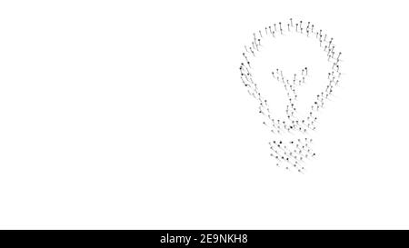 3D Rendering der Nägel in Form des Symbols der Glühbirne Mit isolierten Schatten auf weißem Hintergrund Stockfoto