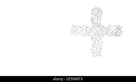 3D Rendering von Nägeln in Form von Symbol des Plus Mit isolierten Schatten auf weißem Hintergrund Stockfoto