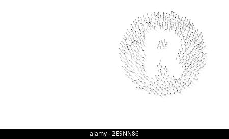 3D Darstellung der Nägel in Form des Buchstabensymbols r im Kreis mit isolierten Schatten auf weißem Hintergrund Stockfoto