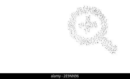 3D Darstellung der Nägel in Form eines Vergrößerungssymbols Glas mit Plus mit Schatten isoliert auf weißem Hintergrund Stockfoto