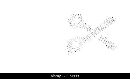 3D Darstellung der Nägel in Form eines Scheren-Symbols Mit isolierten Schatten auf weißem Hintergrund Stockfoto