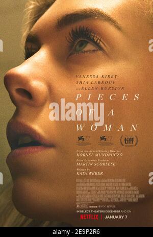 Pieces of a Woman (2020) unter der Regie von Kornél Mundruczó mit Vanessa Kirby, Shia LaBeouf und Ellen Burstyn . Eine Frau und ihre Familie verkraften den Verlust eines Babys während einer Heimgeburt. Stockfoto