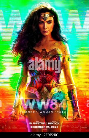Wonder Woman 1984 (2020) von Patty Jenkins Regie und Hauptdarsteller Gal Gadot, Chris Pine, Connie Nielsen und Robin Wright. In den 1980er Jahren, Wonder Woman nimmt auf ihrem Erzfeind der Gepard während des Kalten Krieges. Stockfoto