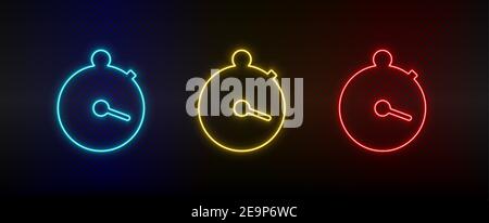 Neon Icon Set Stoppuhr. Set von roten, blauen, gelben Neon-Vektor-Symbol Stock Vektor