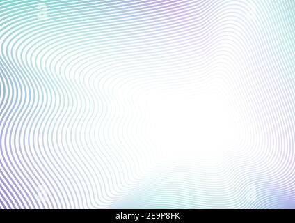 Heller gestreifter Hintergrund. Farbige gewellte dünne Kurven. Türkis, violetter Farbverlauf. Pastell Linie Kunst Muster, Flash-Konzept. Abstrakter Vektorrahmen. EPS10 Stock Vektor