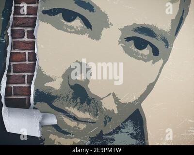 Poster an der Wand, zerrissenes Papier Stockfoto