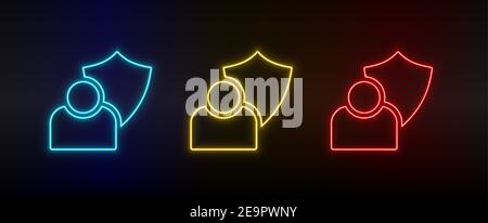 Neon Icon Set Benutzer, Sicherheit. Set von roten, blauen, gelben Neon-Vektor-Symbol Stock Vektor