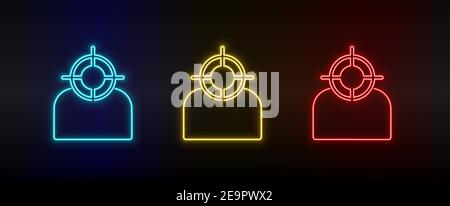 Neon Symbol Ziel setzen, Benutzer. Set von roten, blauen, gelben Neon-Vektor-Symbol Stock Vektor
