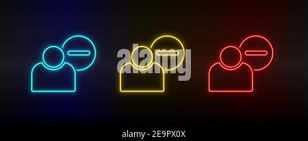 Neon Icon Set löschen, Benutzer. Set von roten, blauen, gelben Neon-Vektor-Symbol Stock Vektor