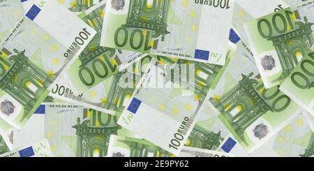 Hundert Euro-Noten Hintergrund. Nahtloses Geld-Muster. Stockfoto