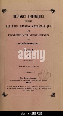 Mélanges biologiques tirés du Bulletin de l'Académie impériale des Sciences de St. Pétersbourg Stockfoto