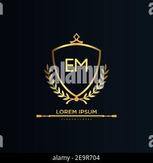 EM Letter Initial mit Royal Template.elegant mit Krone Logo Vektor, Creative Lettering Logo Vektor Illustration. Stock Vektor