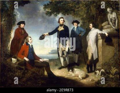 Mortimer - Kapitän James Cook, Sir Joseph Banks, Lord Sandwich, Dr. Daniel Solander und Dr. John Hawkesworth. Stockfoto