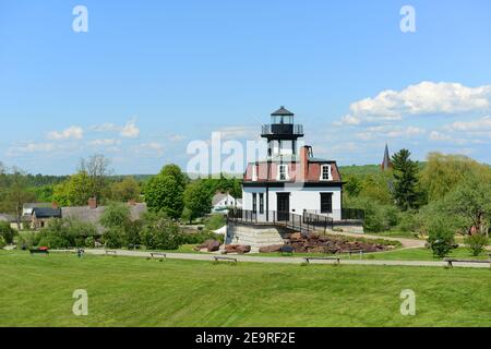 Colchester Reef Light war ein antiker Leuchtturm am Colchester Point in Lake Champlain. Jetzt wurde es nach Shelburne, Vermont VT, USA verlegt. Stockfoto