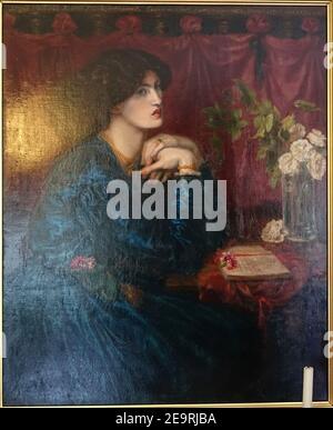 Mrs William Morris in einem blauen Seidenkleid, von Dante Gabriel Rossetti, 1868, Öl auf Leinwand - Stockfoto