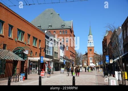 Church Street Marketplace im historischen Viertel Burlington, Vermont VT, USA. Stockfoto