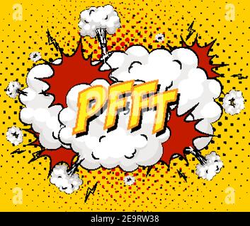 PFFT Text auf Comic Cloud Explosion auf gelbem Hintergrund Illustration Stock Vektor