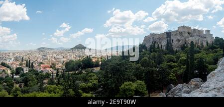 Blick über die Athena Athens Stadtbild in Griechenland am Akropolis bei Sonnenuntergang Stockfoto