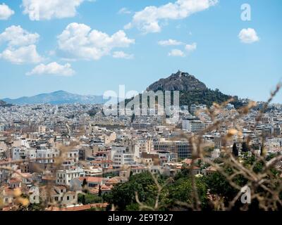 Blick über die Athena Athens Stadtbild in Griechenland am Akropolis bei Sonnenuntergang Stockfoto