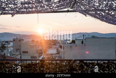 Blick über die Athena Athens Stadtbild in Griechenland am Akropolis bei Sonnenuntergang Stockfoto