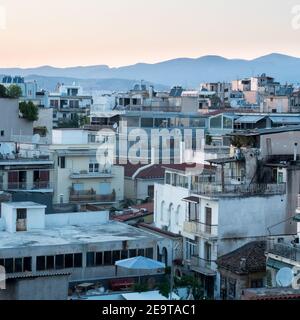 Blick über die Athena Athens Stadtbild in Griechenland am Akropolis bei Sonnenuntergang Stockfoto