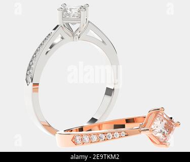 Königlicher Schmuck. Edelmetallring isoliert auf weißem Hintergrund. 3D Rendering - Illustration Stockfoto