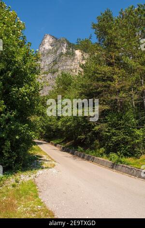 Die Sommerlandschaft bei Pradis in der Provinz Udine, Friaul-Julisch Venetien, Nordostitalien Stockfoto