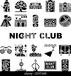 Night Club Dance Party Kollektion Icons Set Vektor Stock Vektor