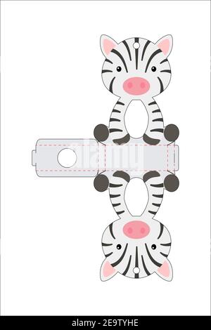 Niedliche ostereierhalter Zebra Vorlage. Einzelhandel Papierbox für das osterei. Druckbares Farbschema. Vektor-Schablone für Laserschneiden. Stock Vektor