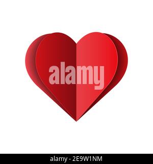 Rot gebogenes Papier Herz isoliert auf weißem Hintergrund. Vektorgrafik Liebe Stock Vektor