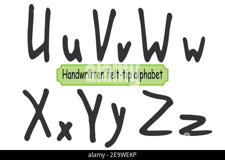 Handgeschriebenes Alphabet für Kinder - U, V, W, X, Y, Z Stock Vektor