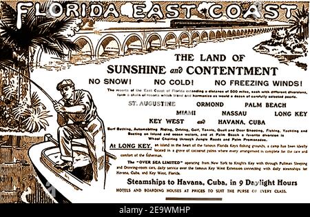 1909 BUFFALO LOKALZEITUNG WERBUNG FÜR TOURISTEN FÜR EINHEIMISCHE, UM DIE OSTKÜSTE FLORIDAS ZU BESUCHEN. Stockfoto