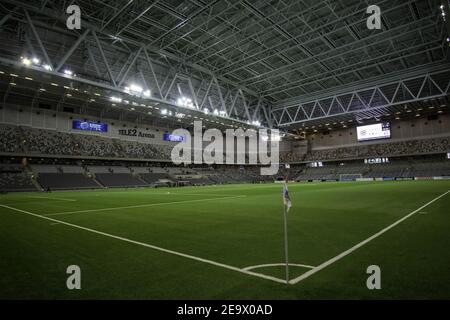 Stockholm, Schweden. Februar 2021, 06th. Tele2 Arena vor dem Halbfinale der Volkswagen Stockholm Challenge zwischen Brommapojkarna und Djurgarden in der Tele2 Arena in Stockholm, Schweden Quelle: SPP Sport Pressefoto. /Alamy Live Nachrichten Stockfoto