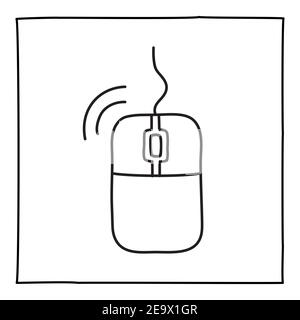 Symbol oder Logo der Doodle-Computermaus, handgezeichnet mit dünner schwarzer Linie. Stock Vektor