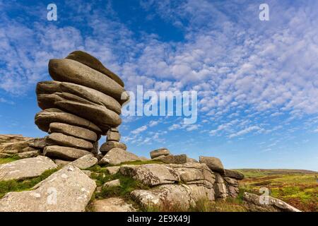 Die gestapelten Felsen des Cheesewring auf Bodmin Moor in Cornwall, England Stockfoto