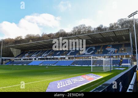 HIGH WYCOMBE, ENGLAND. FEB 6th: Allgemeine Ansicht in Adams Park, Heimat von Wycombe Wanderers während des Sky Bet Championship Matches zwischen Wycombe Wanderers und Nottingham Forest im Adams Park, High Wycombe am Samstag, 6th. Februar 2021. (Kredit: Jon Hobley - MI News) Kredit: MI Nachrichten & Sport /Alamy Live Nachrichten Stockfoto