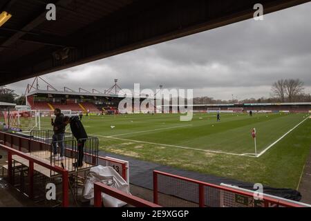 Crawley, Großbritannien. Februar 2021, 06th. Allgemeine Ansicht des Volks Pension Stadium in Crawley, Großbritannien auf 2/6/2021. (Foto von Jane Stokes/News Images/Sipa USA) Quelle: SIPA USA/Alamy Live News Stockfoto