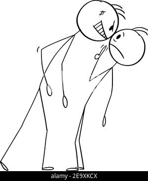 Gewöhnliche Mann kämpfen oder streiten mit großen gefährlichen Mann, Vektor-Cartoon-Stick Figur oder Figur Illustration. Stock Vektor