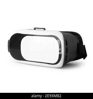 Realistisches weißes Virtual Reality-Headset auf weißem Hintergrund mit Abschneideweg isoliert. Stockfoto