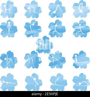 Yoga Asanas einfache blaue Blume Set von Symbolen. Vektor EPS 10 Stock Vektor