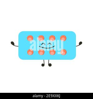 Lustige Medizin Pillen Charakter Glück. Humor medizinische Emoticons Pillen fröhlich. Cartoon Arbeit emoji Charakter Gesundheitswesen Apotheke. Happy Face Pillen Stock Vektor