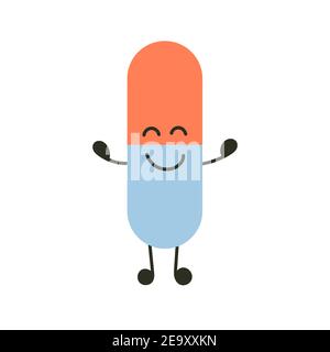 Lustige Medizin Pillen Charakter Glück. Humor medizinische Emoticons Pillen fröhlich. Cartoon Arbeit emoji Charakter Gesundheitswesen Apotheke. Happy Face Pillen Stock Vektor