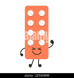 Lustige Medizin Pillen Charakter Glück. Humor medizinische Emoticons Pillen fröhlich. Cartoon Arbeit emoji Charakter Gesundheitswesen Apotheke. Happy Face Pillen Stock Vektor
