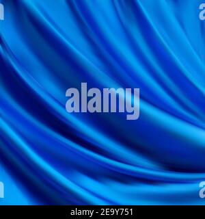 Blau Satin Silky Tuch Stoff Textil Drape mit Crease Wavy Falten Hintergrund.mit sanften Wellen und, winken in den Wind Textur von zerknittertem Papier. Objekt Stockfoto
